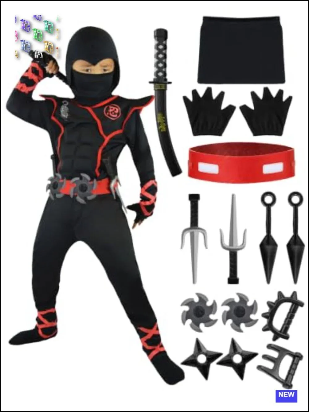 Ninja Costume for Kids Halloween Cosplay with Mask Belt Gloves Foam Weapons